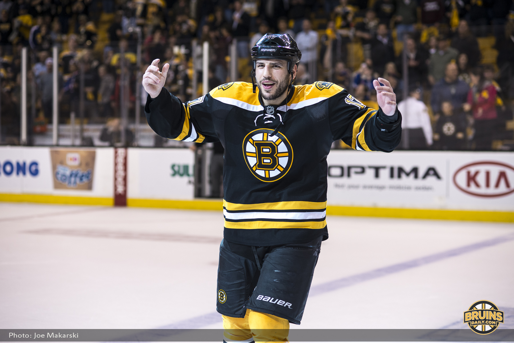 Milan Lucic makes his long awaited return to TD Garden since being traded to the Kings in the off-season. (Photo by Joe Makarski, Bruins Daily)