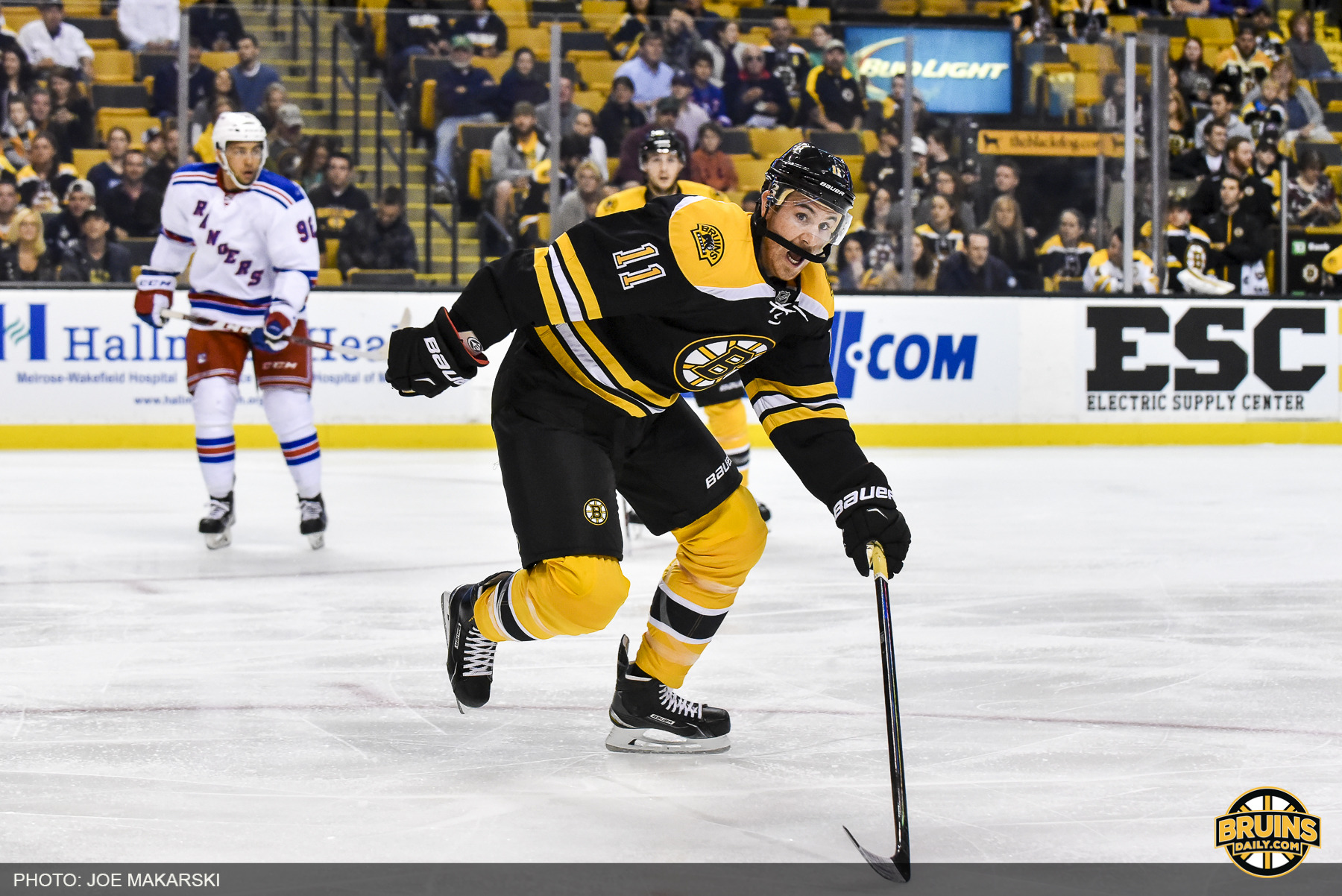 Jimmy Hayes looks to do good things with Ryan Spooner and Brett Connolly on the third line. Photo by Joe Makarski, Bruins Daily.